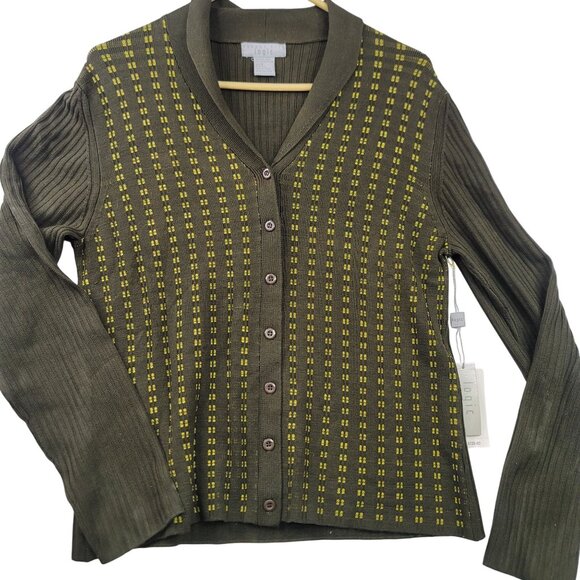 August Silk Logic Green Yellow Cardigan Sweater M Silk Nylon NWT - Picture 1 of 10